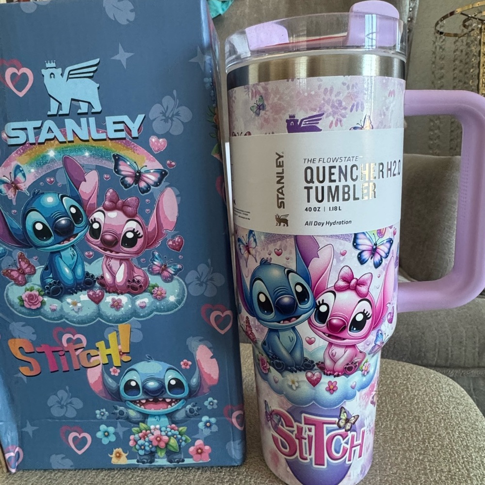 Stanley Stitch Themed in pastel purple 40oz Tumbler with Handle. New.